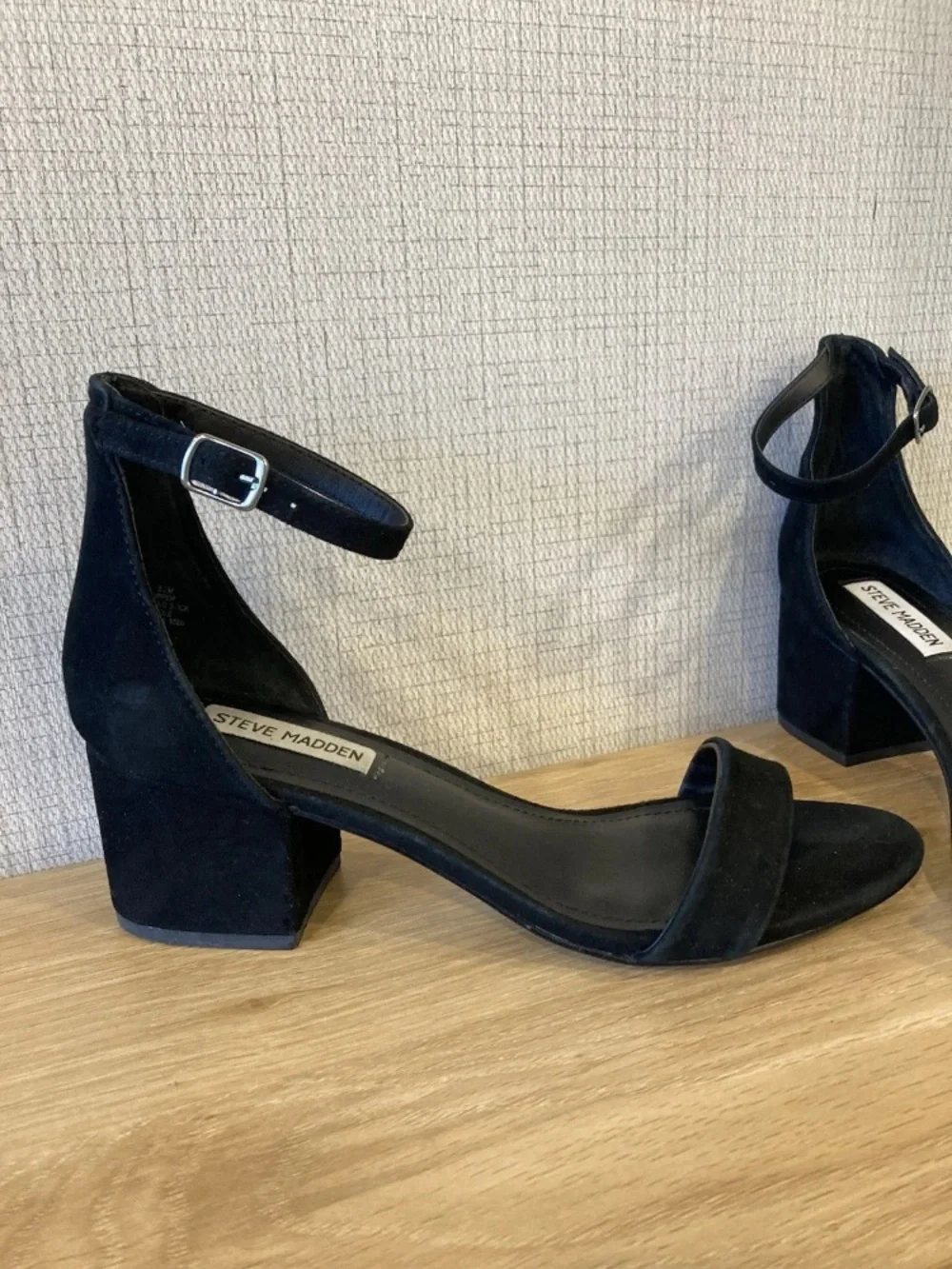 Steve Madden Black Suede Ankle-Strap Block Heels